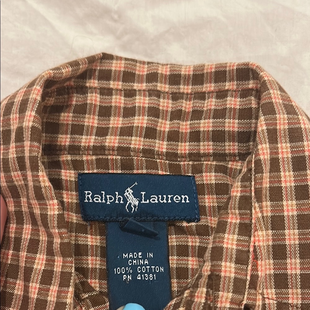 Ralph Lauren Brown Button Down Shirt Classic Gingham Pattern - Picture 2 of 3